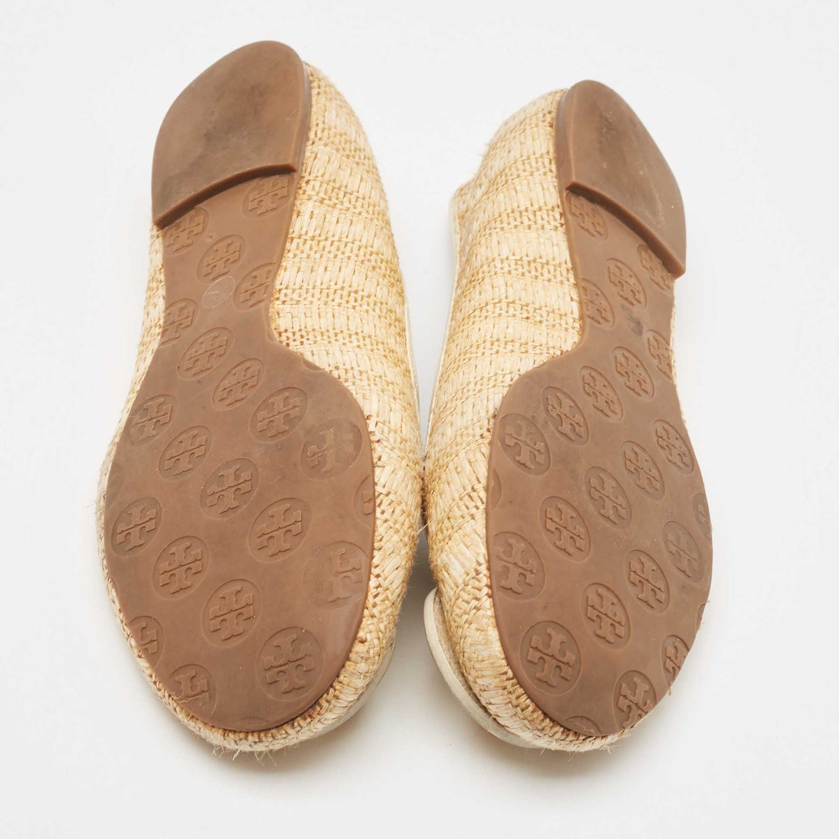 Tory Burch Beige/Cream Raffia and Leather Reva Ballet Flats Size 40.5