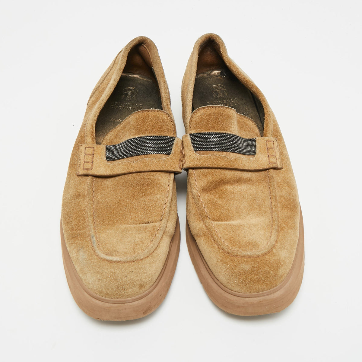Brunello Cucinelli Brown Suede Monoli Penny Loafers Size 38