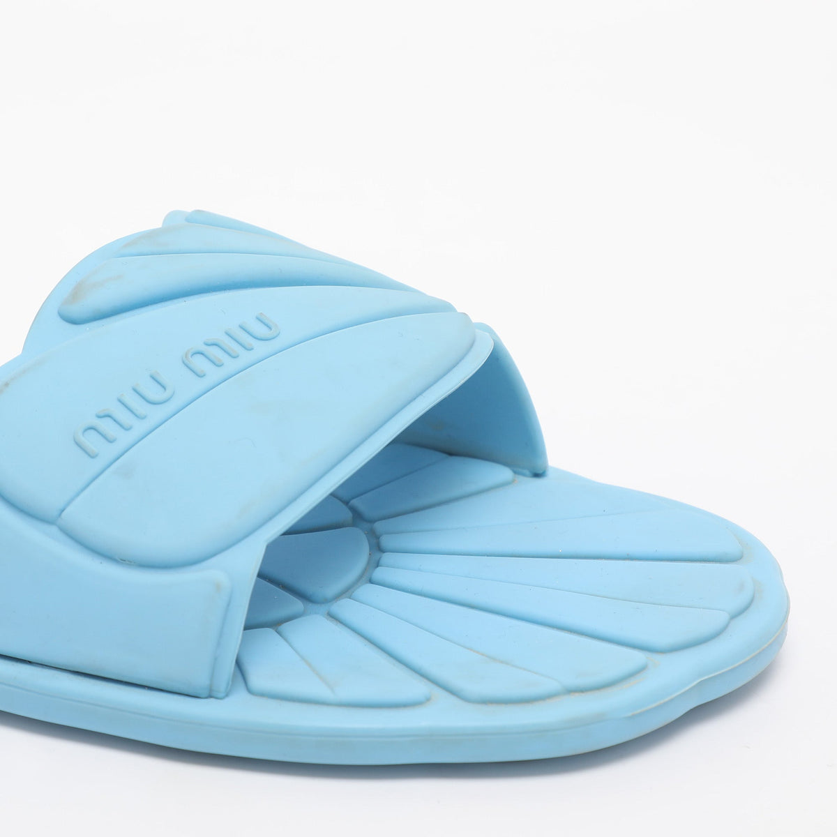 Miu Miu Size 38 Light Blue Rubber Wavy Slippers