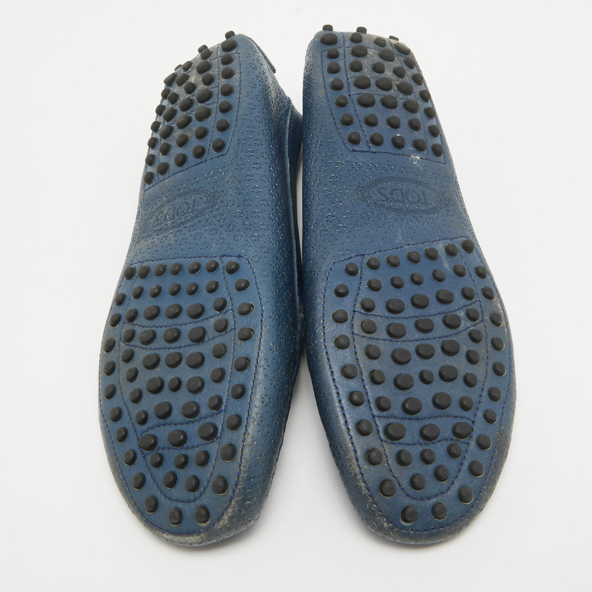 Tod's Navy Blue Leather Laser Cut Penny Loafers Size 38