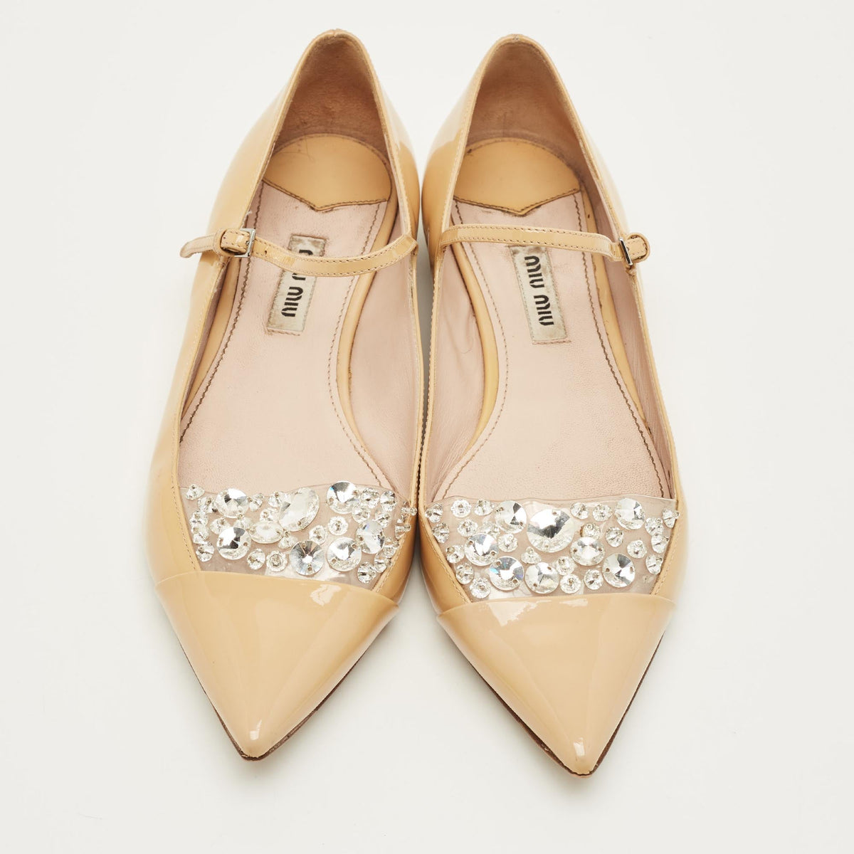 Miu Miu Size 36 Beige Patent Leather Ballet Flats