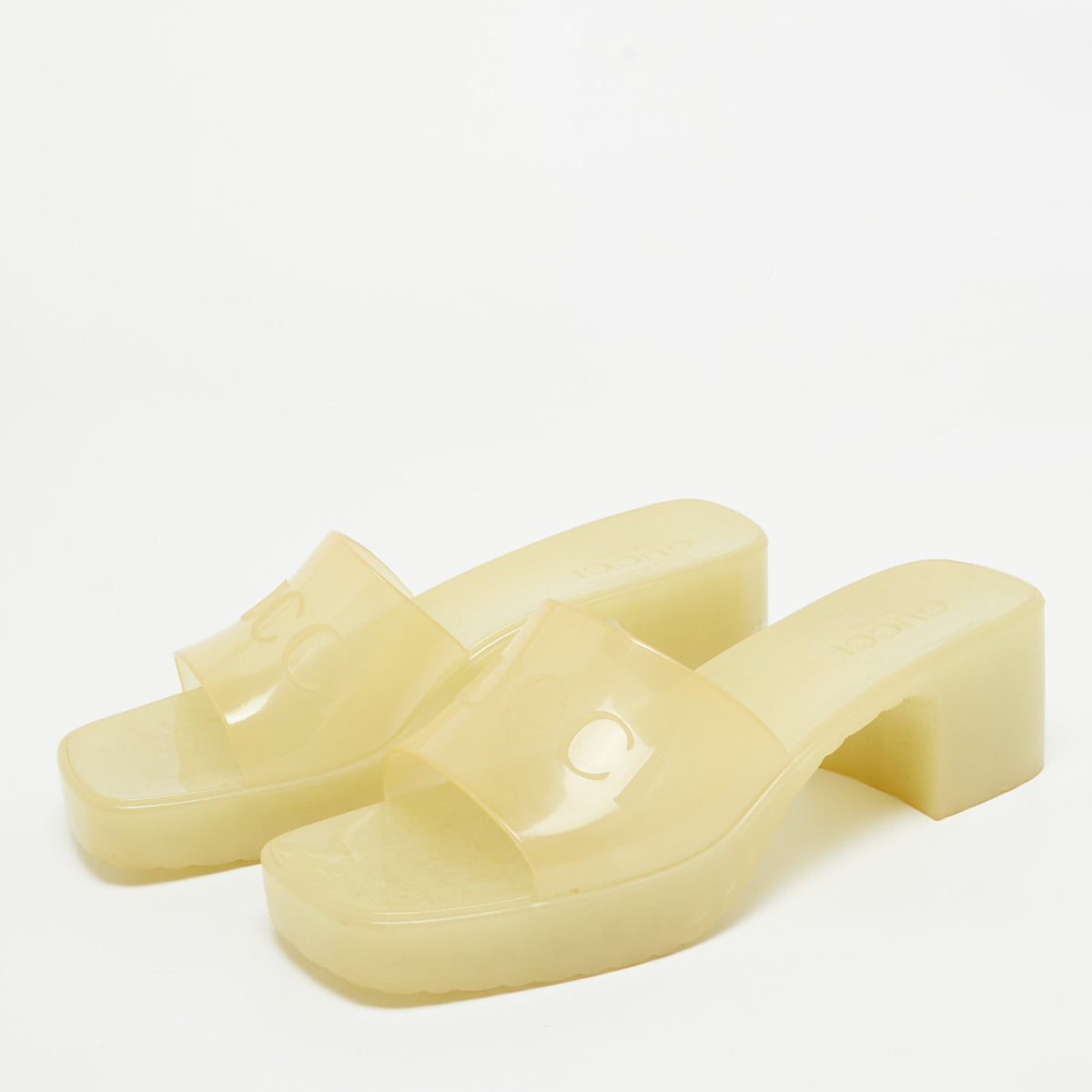 Gucci Light Yellow Rubber Logo Embossed Slide Sandals Size 37