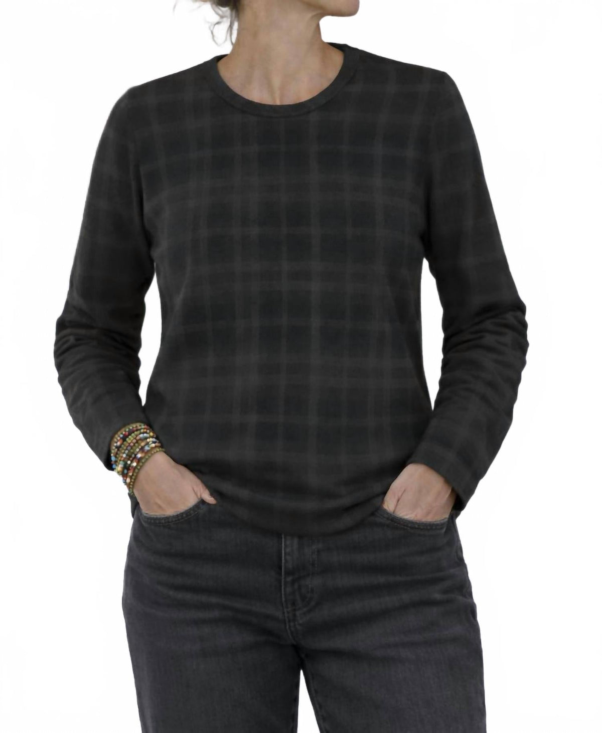 Rotheburg Plaid Long Sleeve Top In Black