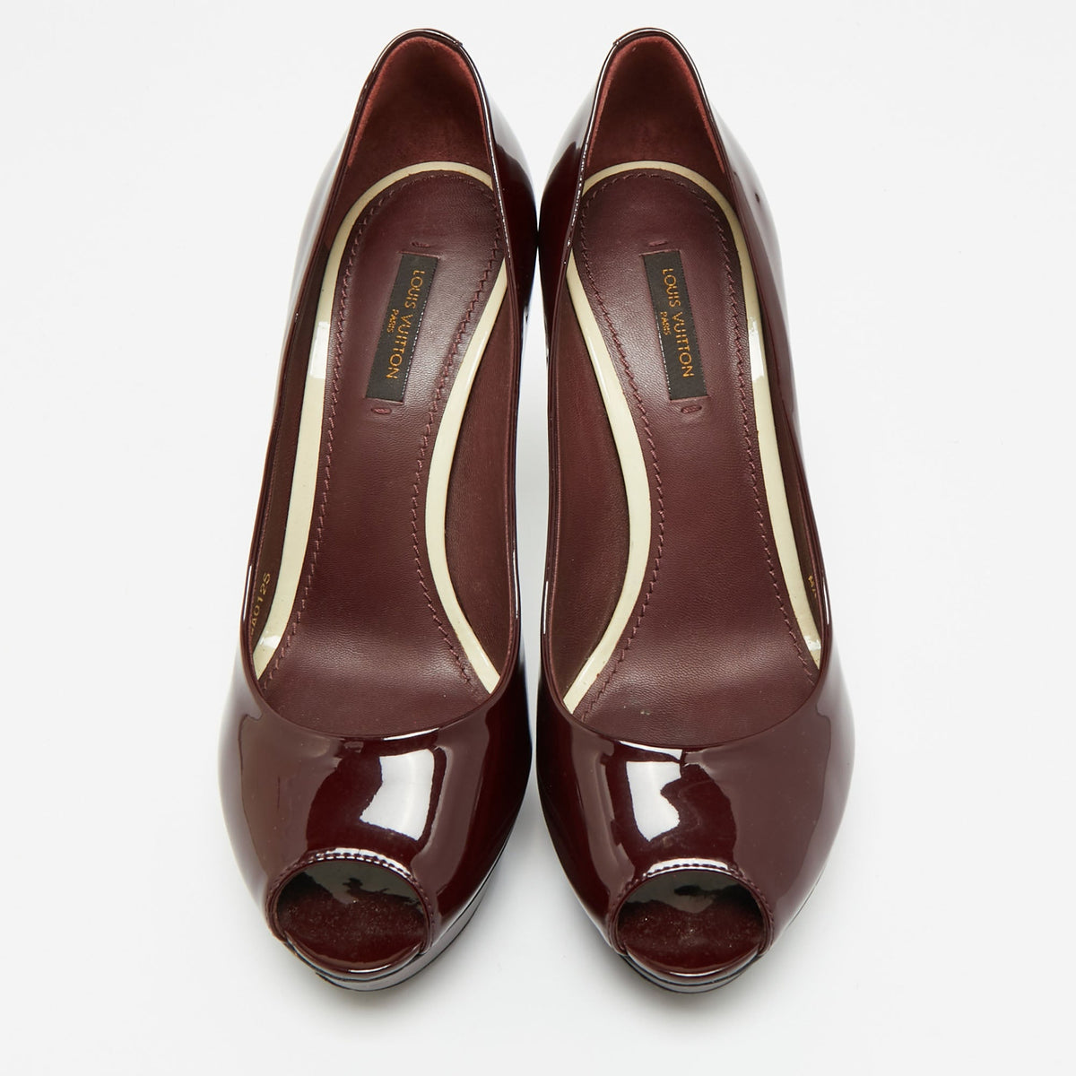 Louis Vuitton Oh Really! Size 37.5 Burgundy Patent Leather Platform Pumps
