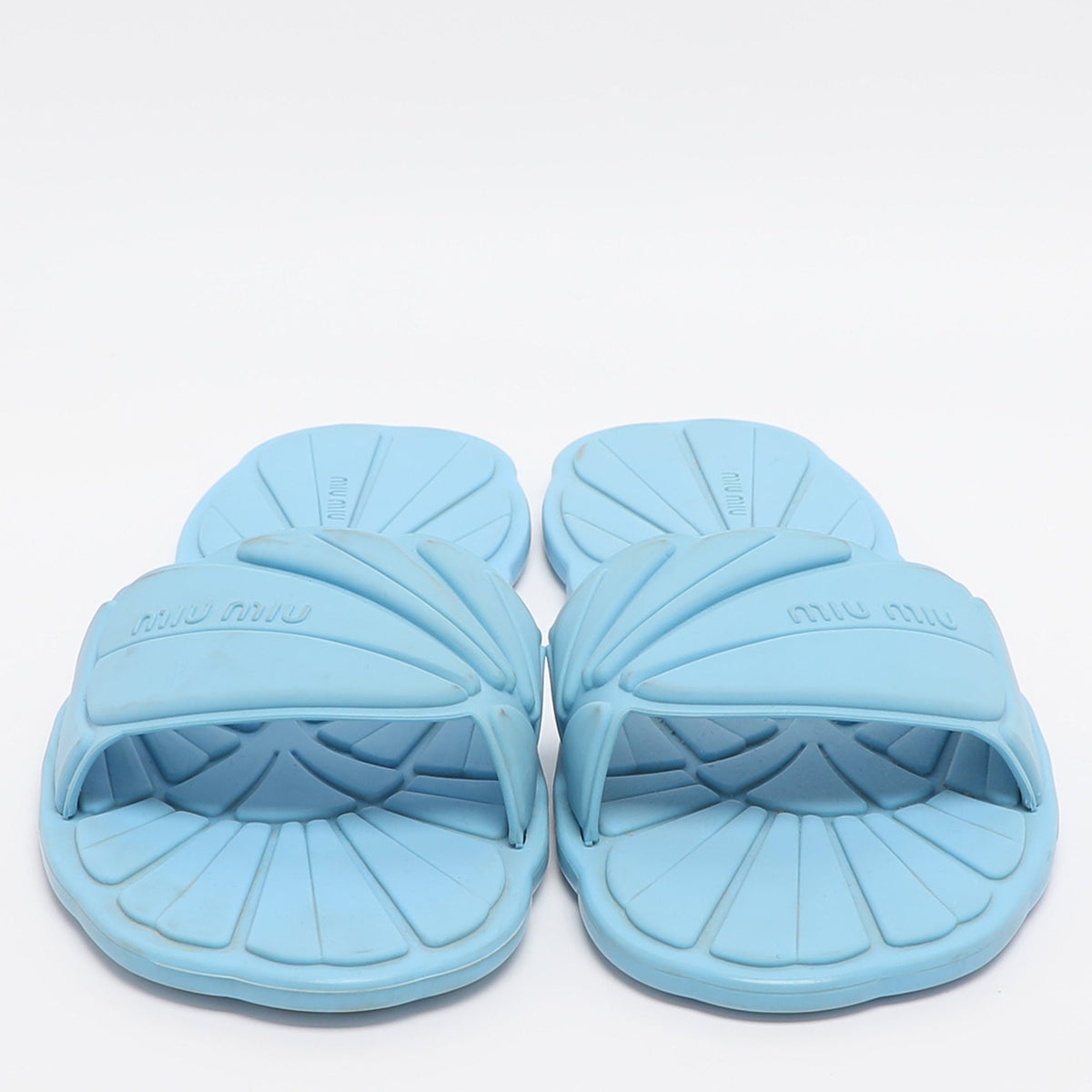 Miu Miu Size 38 Light Blue Rubber Wavy Slippers