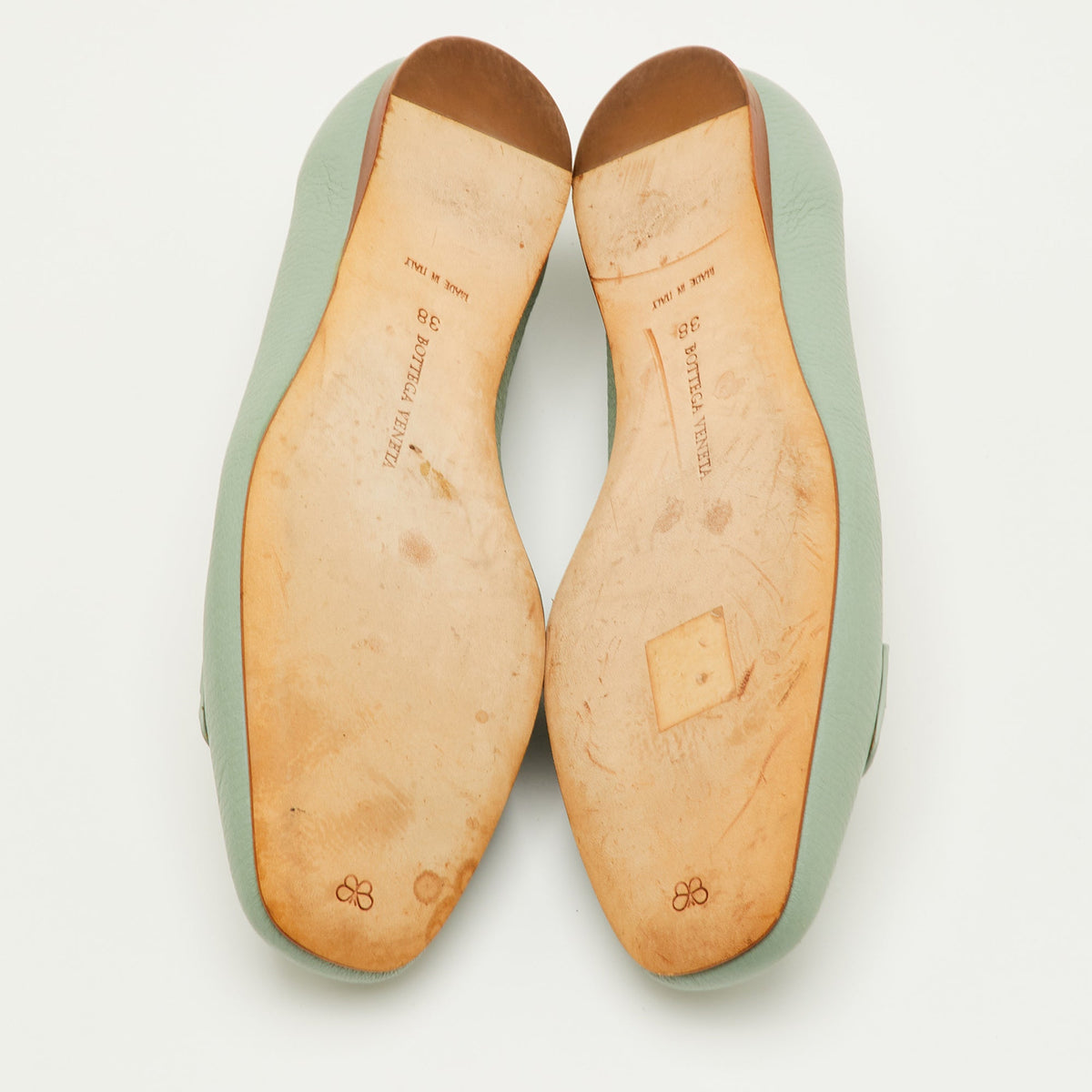 Bottega Veneta Size 38 Green Leather Ballet Flats