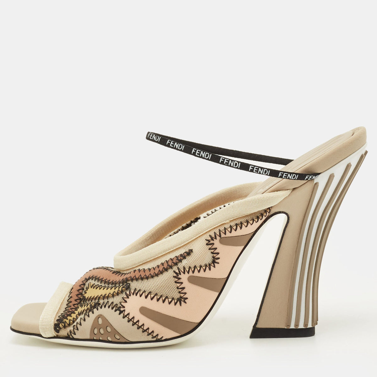 Fendi Size 35 Multicolor Fabric and Mesh Ankle Strap Sandals