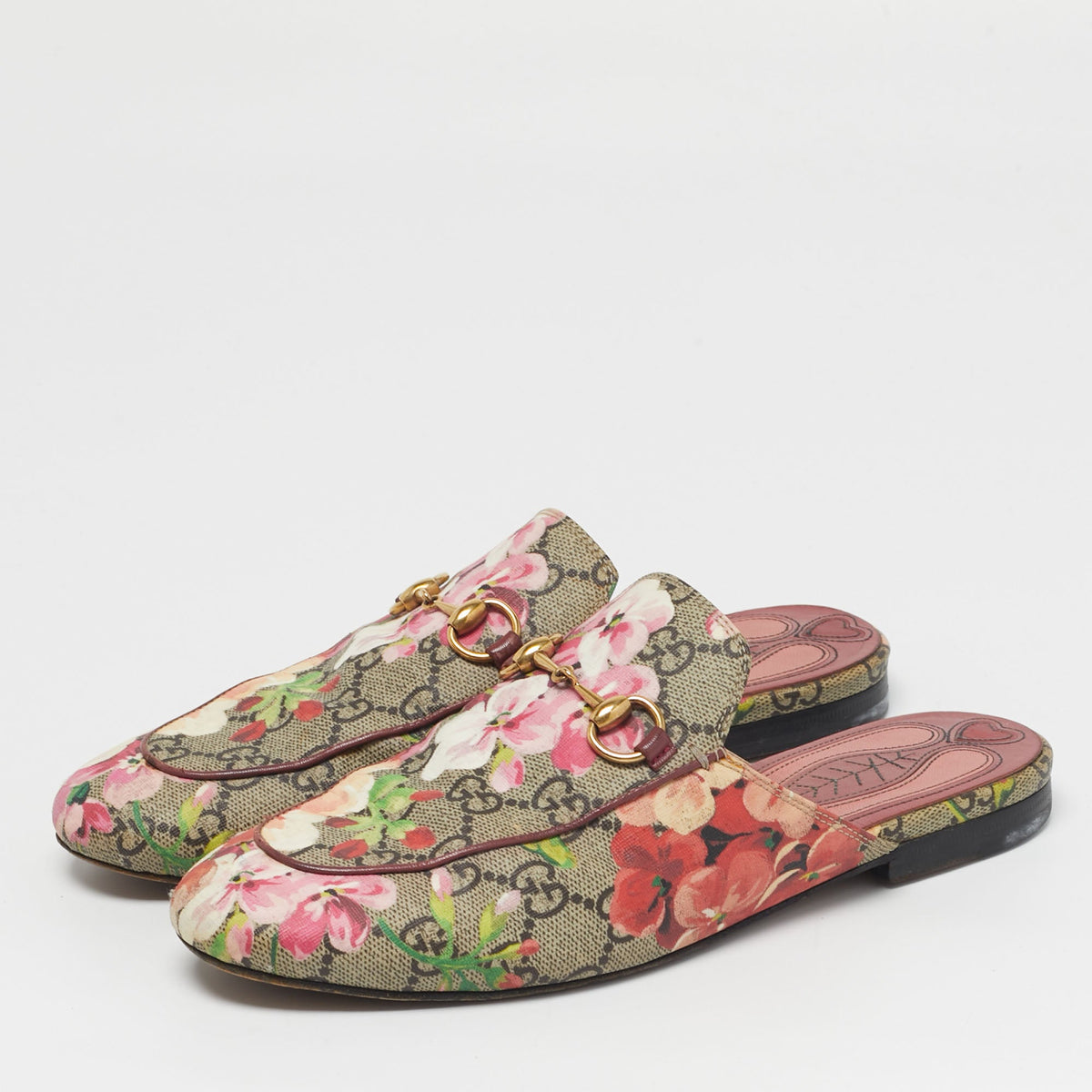 Gucci Size 37 Multicolor Blooms Printed GG Canvas Princetown Mules