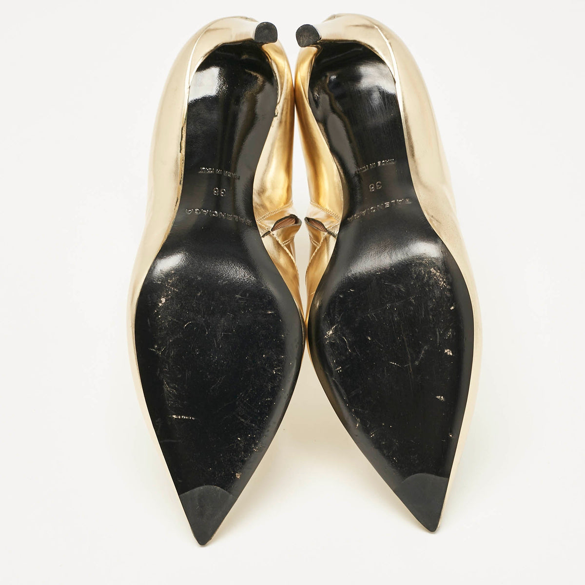 Balenciaga Gold Leather Pointed Toe Ankle Length Boots Size 38
