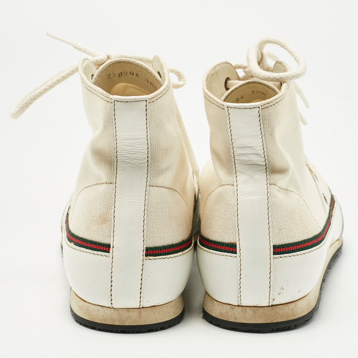 Gucci White Canvas and Leather High Top Sneakers Size 38.5