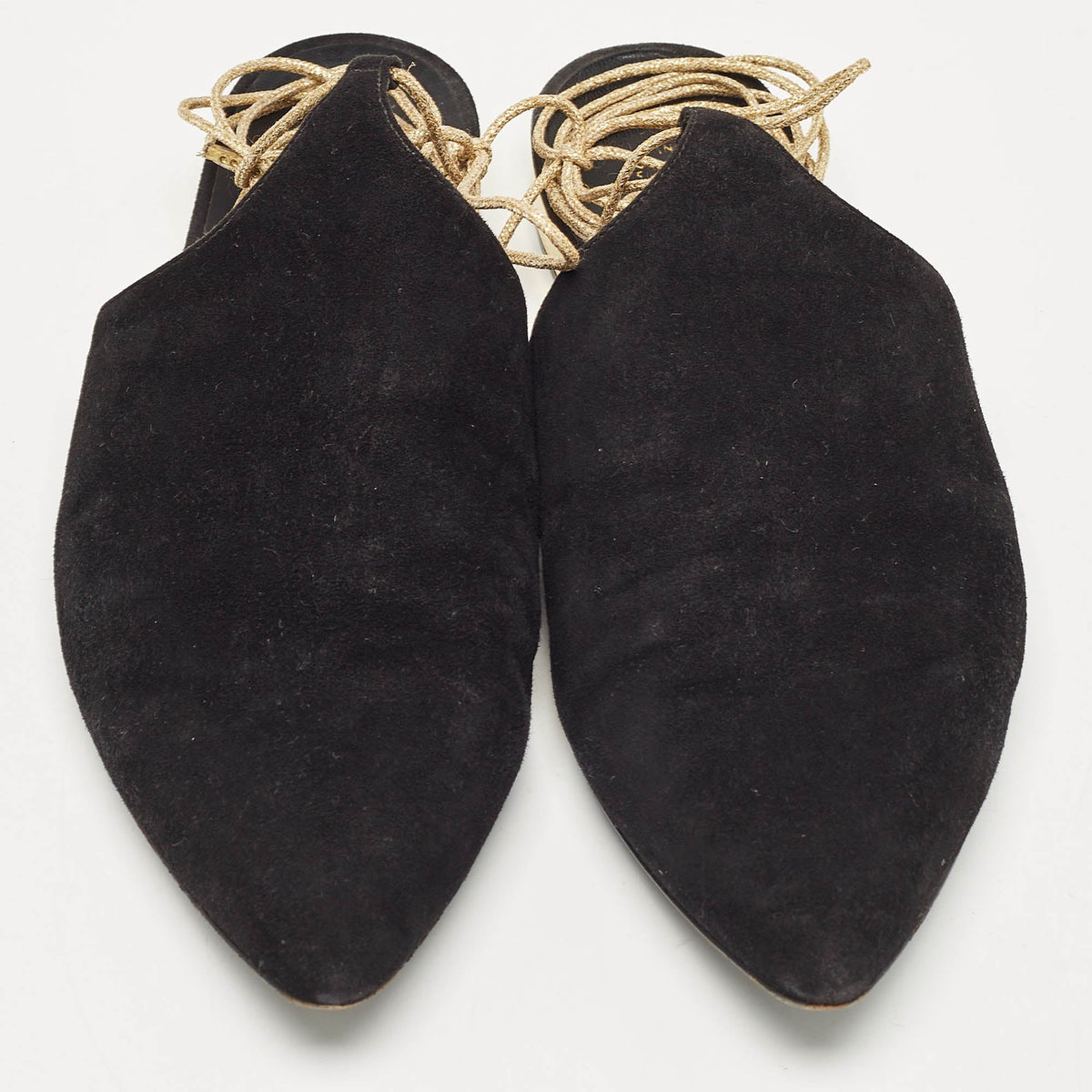 Chanel Black Suede Ankle Wrap Flat Mules Size 39