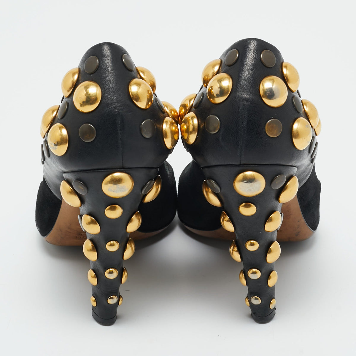 Gucci Black Leather and Suede Stud Embellishment Pumps Size 37