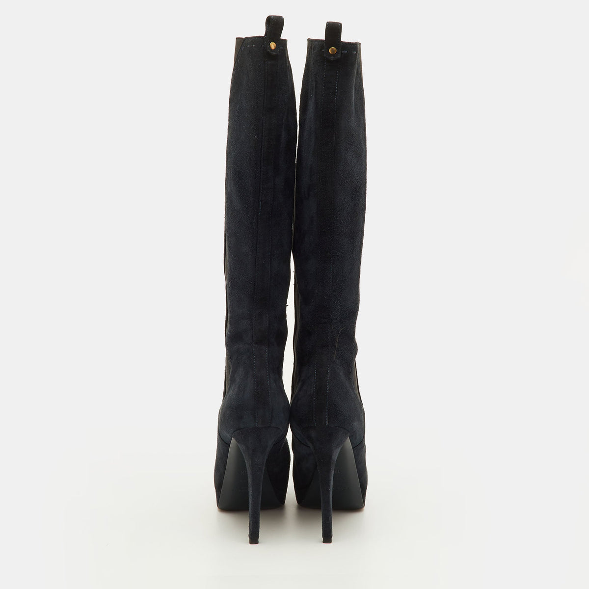 Yves Saint Laurent Size 36.5 Navy Blue Suede Platform Calf Length Boots