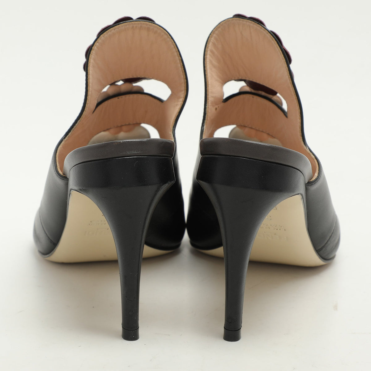 Fendi Black/Grey Leather Flowerland Slide Sandals Size 36