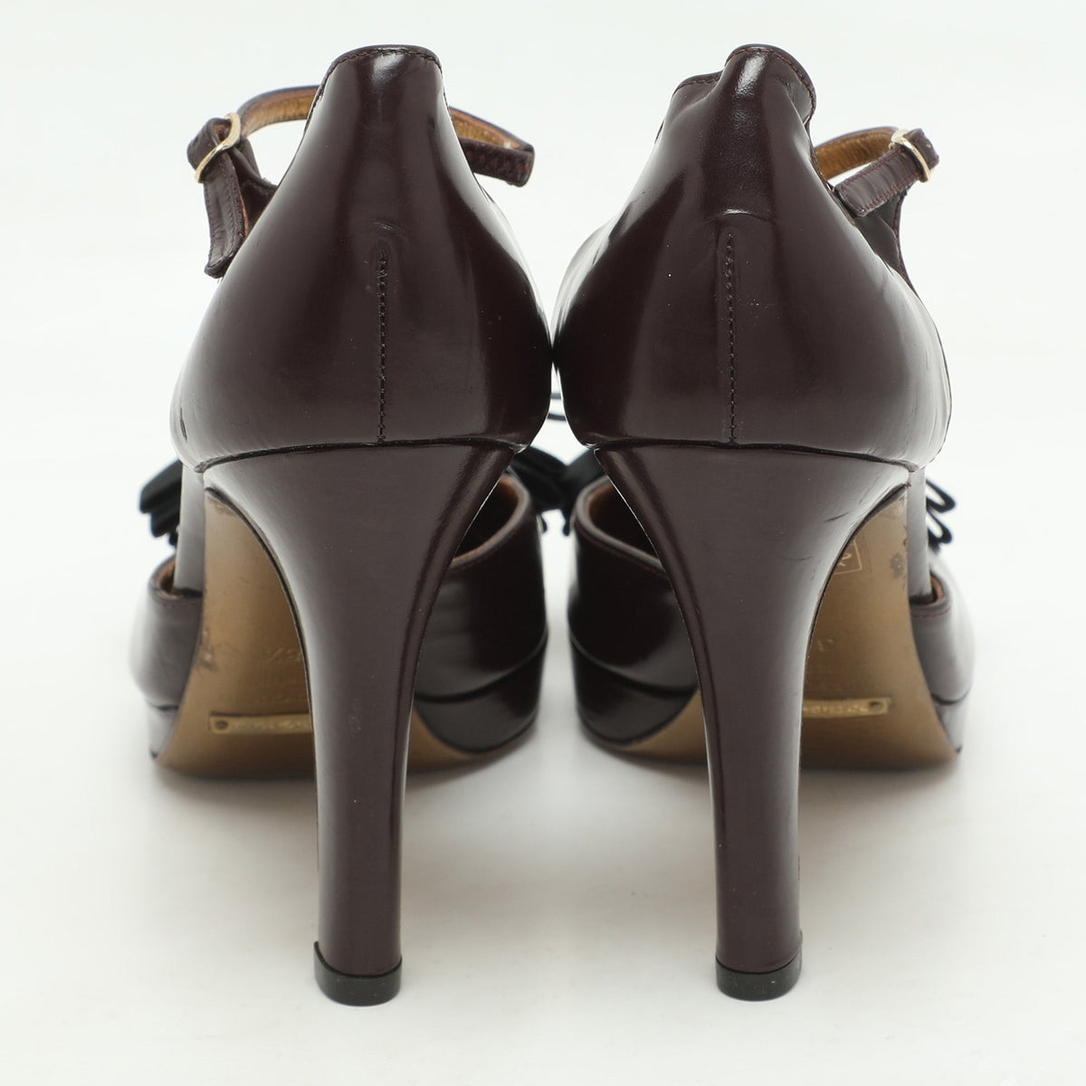 Dolce & Gabbana Burgundy/Black Leather Bow D'orsay Ankle Strap Pumps Size 38.5