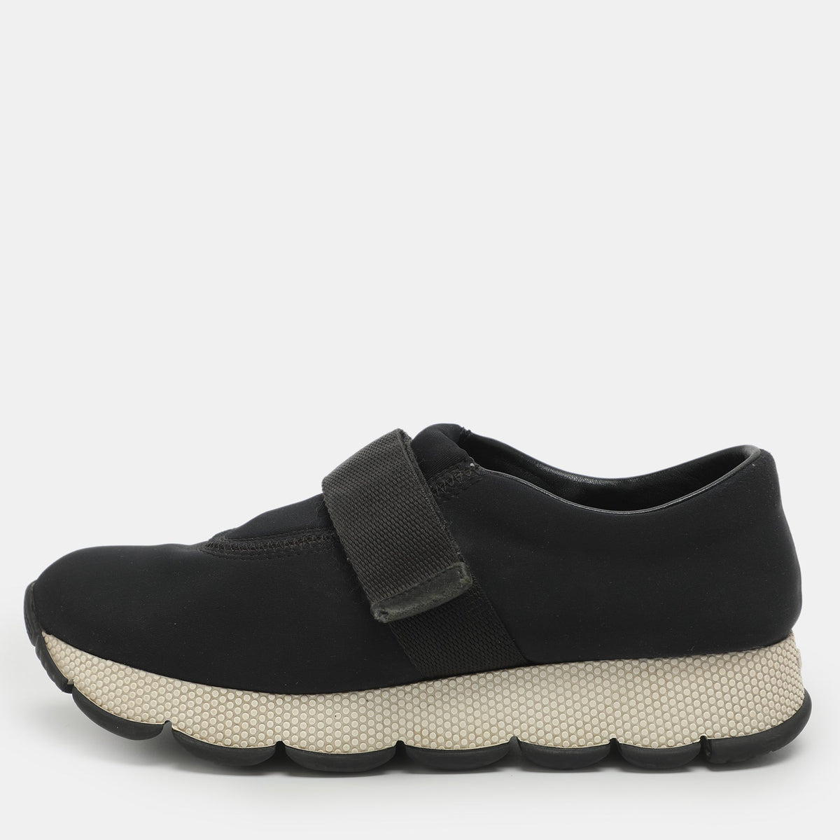Prada Size 36.5 Black Neoprene Velcro Sneakers
