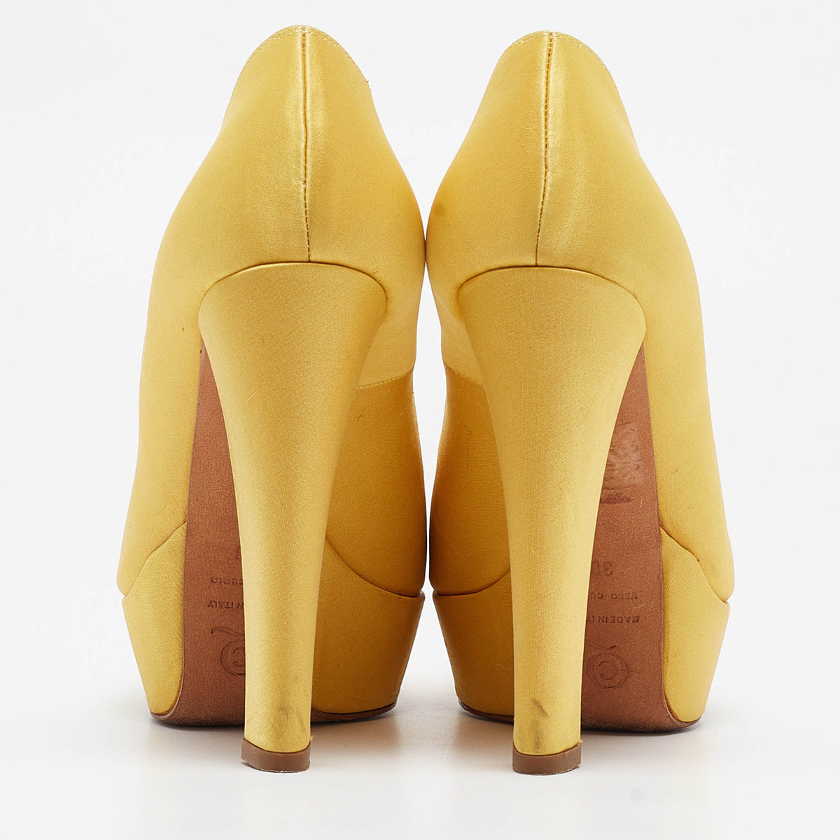 Alexander McQueen Yellow Satin Peep Toe Platform Pumps Size 38