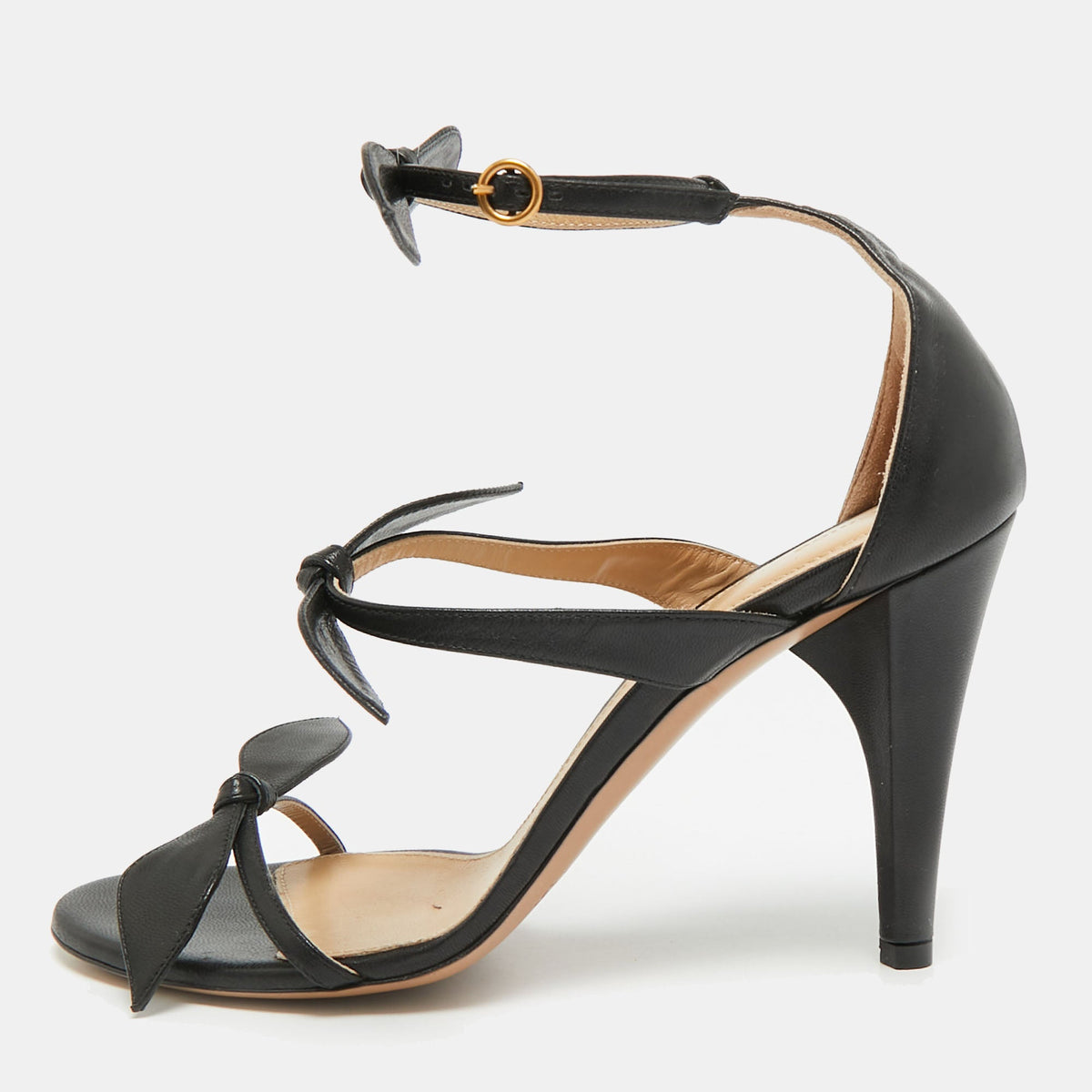 Chloe Size 38 Black Leather Bow Ankle Strap Sandals