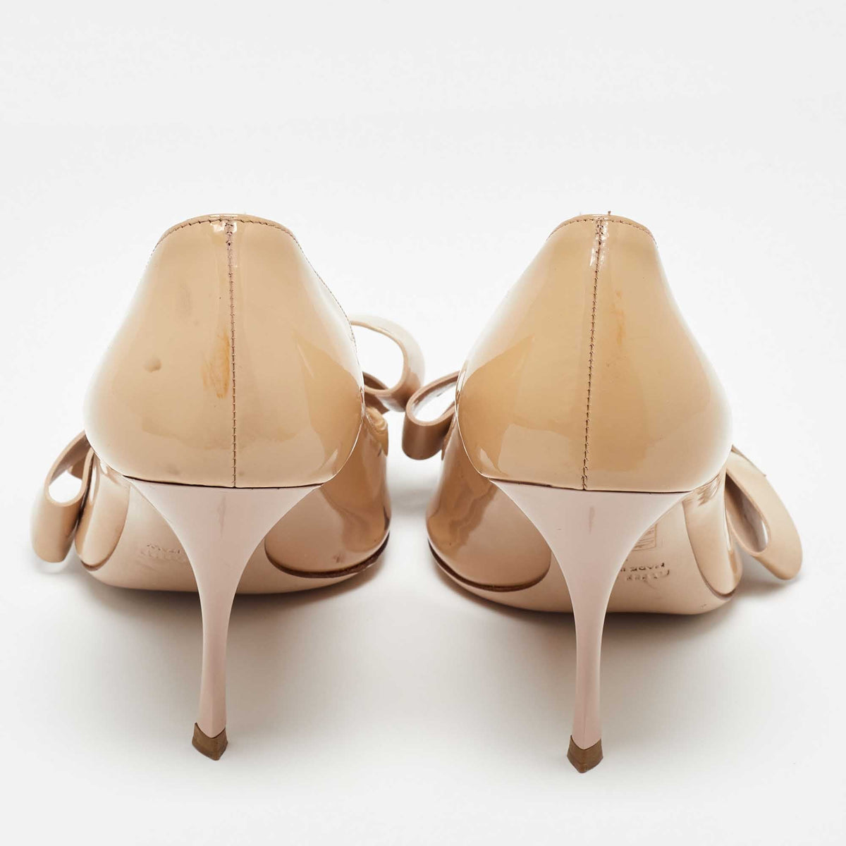 Miu Miu Beige Patent Leather Bow Peep Toe Platform Pumps Size 36