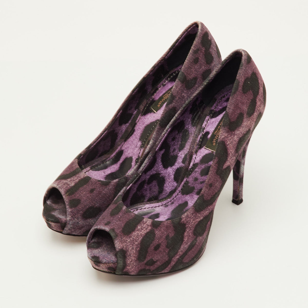 Dolce & Gabbana Size 36.5 Purple Leopard Print Denim Peep Toe Platform Pumps