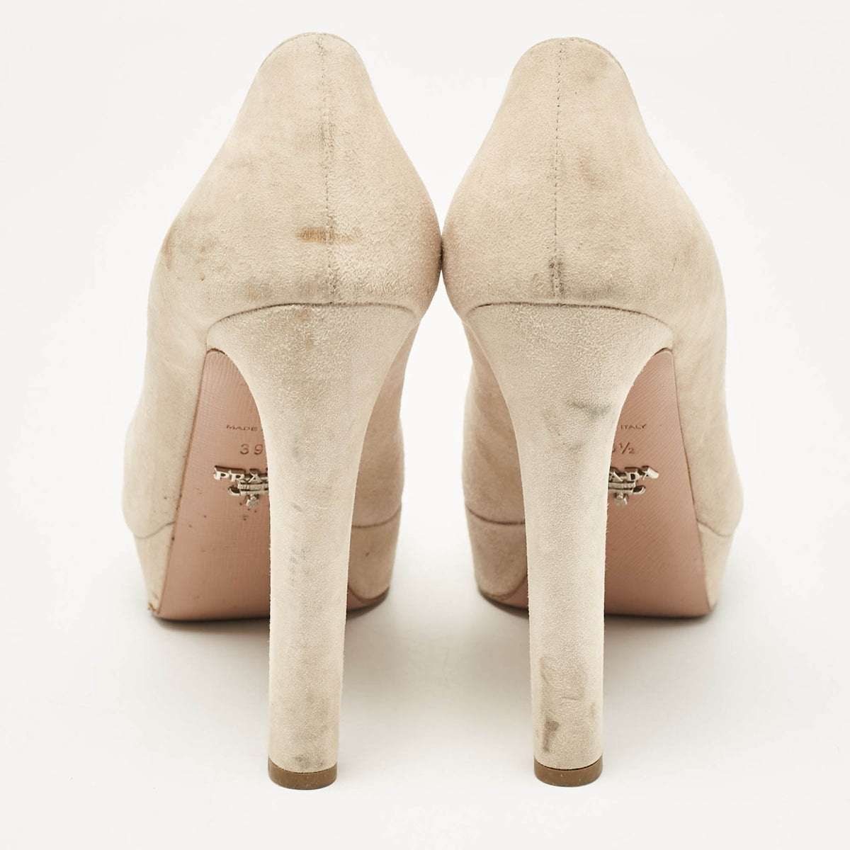 Prada Beige Suede Peep Toe Platform Pumps Size 39.5