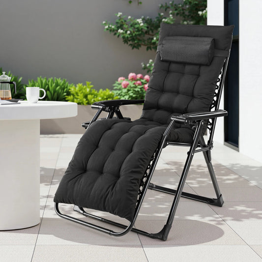 Portable Zero Gravity Recliner Lounge Chair with Cup Holder Trays and Removable Cushion for Outdoor Use
