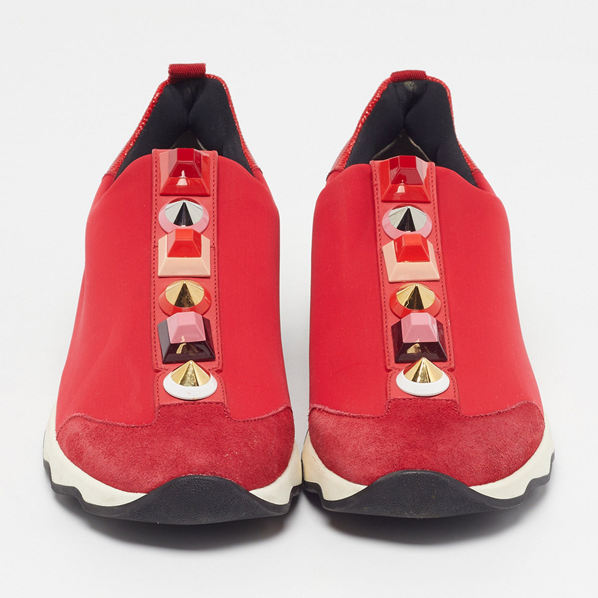 Fendi studded Size 38 Red Neoprene Suede Slip On Sneakers