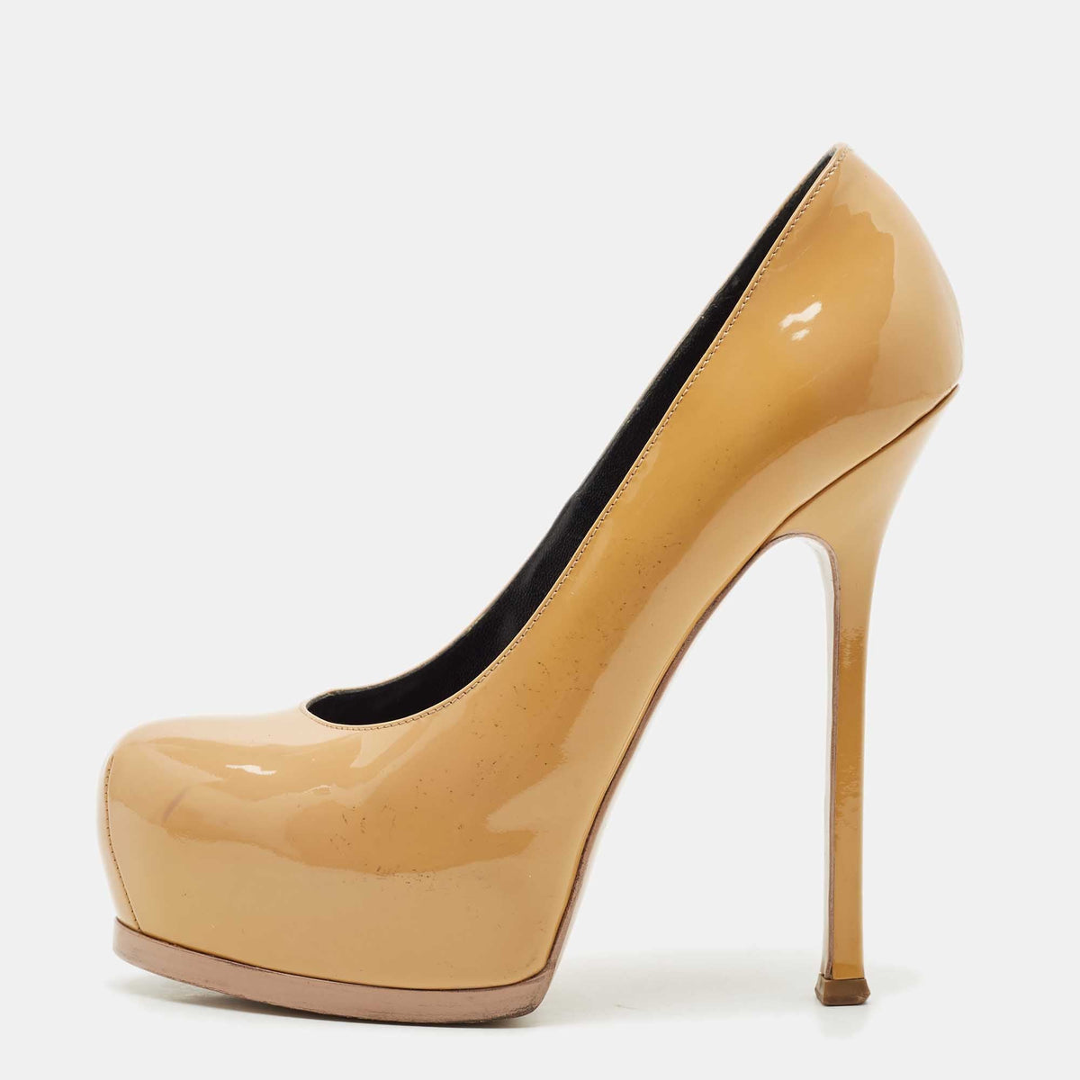 Saint Laurent Paris Tribtoo Size 38.5 Beige Patent Leather Platform Pumps