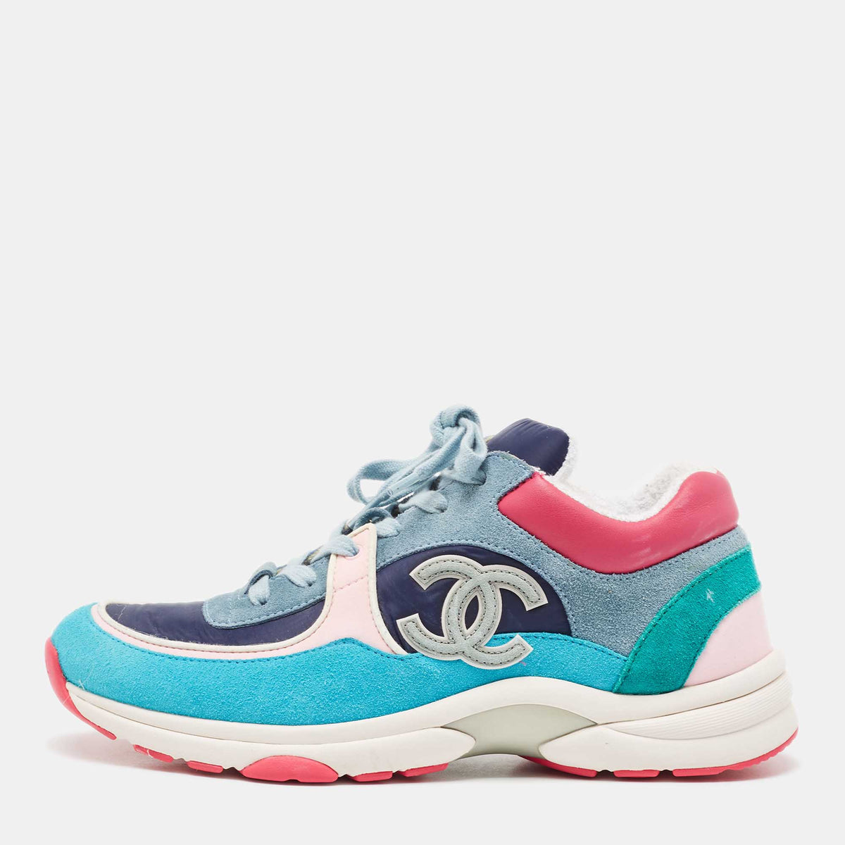 Chanel Size 40 Multicolor Leather  Nylon and Suede Low Top Sneakers