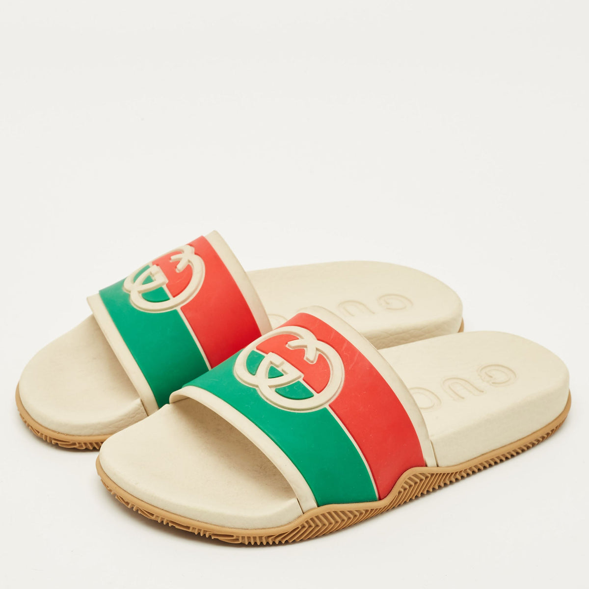 Gucci GG Web Size 37 Multicolor Rubber Pool Slides