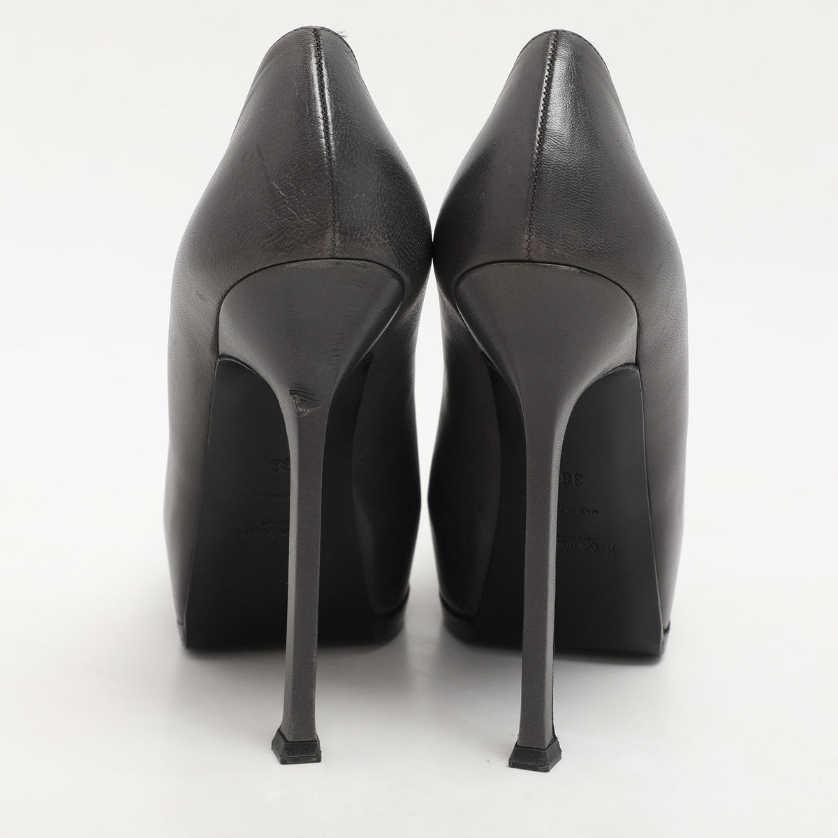 Saint Laurent Paris Grey/Black Leather Tribtoo Platform Pumps Size 38