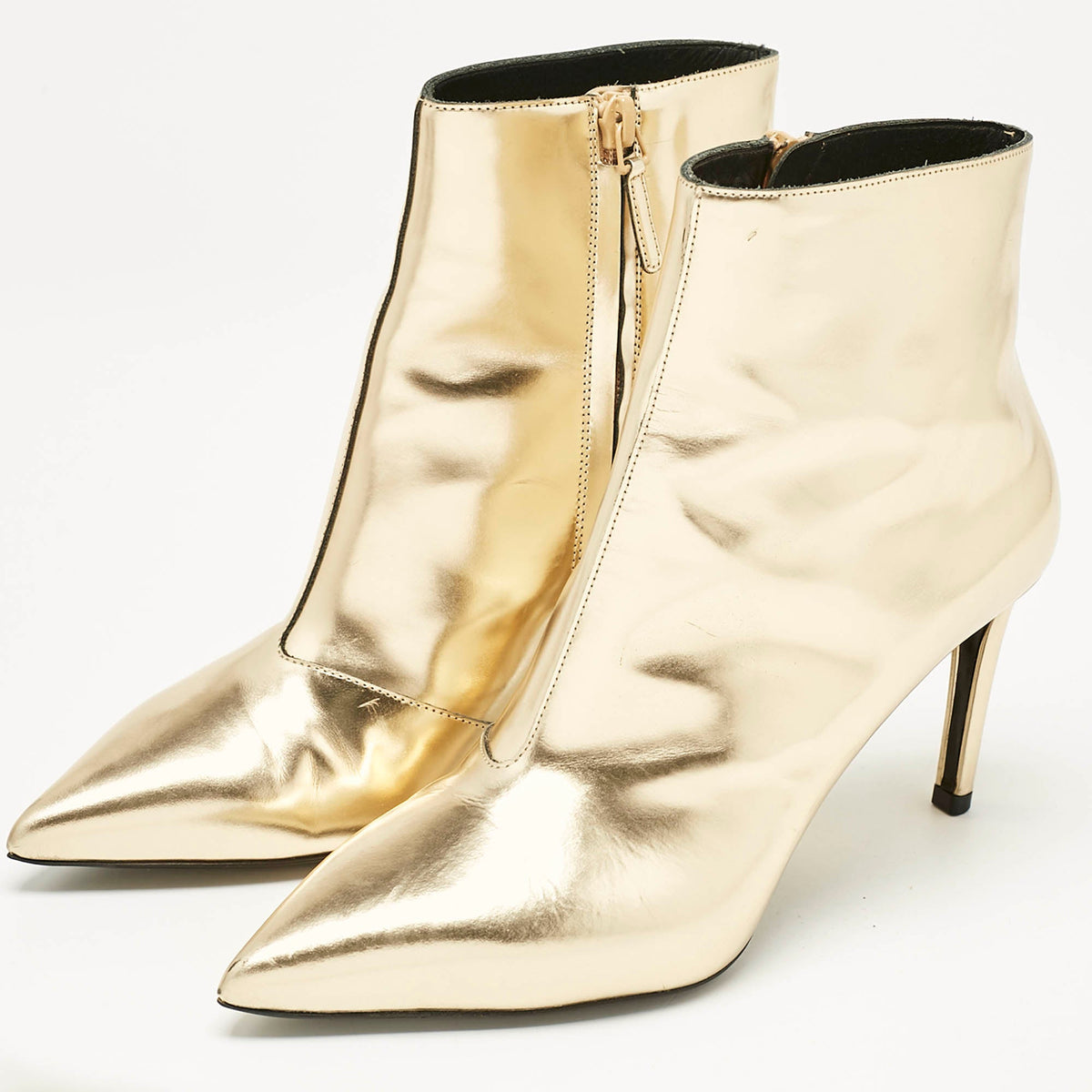 Balenciaga Gold Leather Pointed Toe Ankle Length Boots Size 38