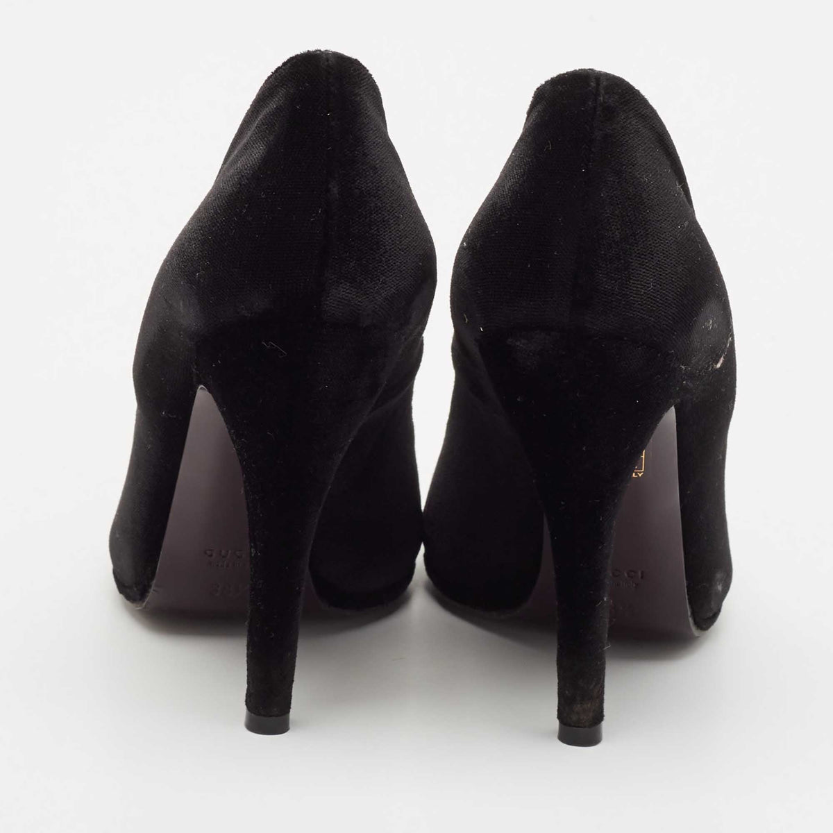 Gucci Black Velvet Peep Toe Pumps Size 38.5