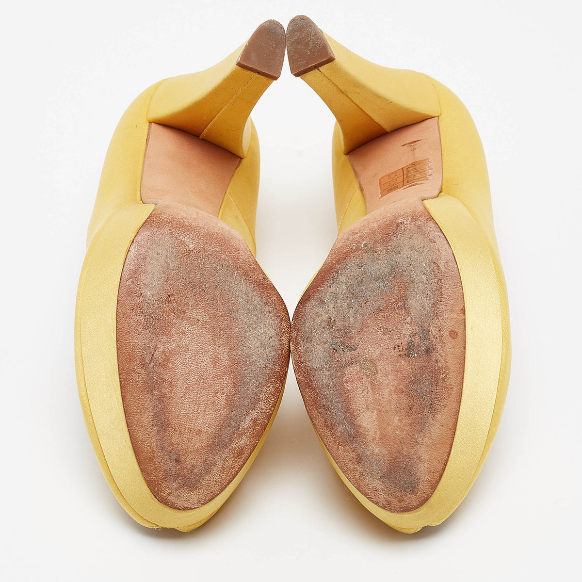 Alexander McQueen Yellow Satin Peep Toe Platform Pumps Size 38