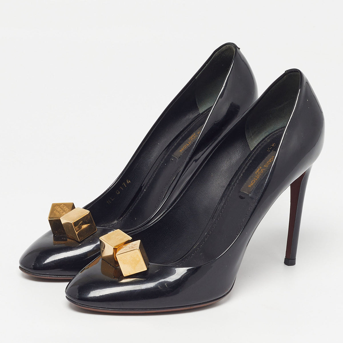 Louis Vuitton Cube Size 39.5 Black Patent Leather Pumps