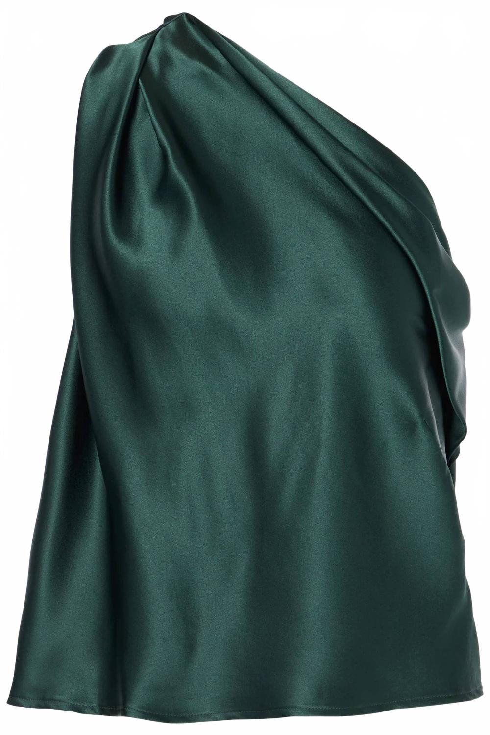 Draped Silk One-Shoulder Top In Thyme
