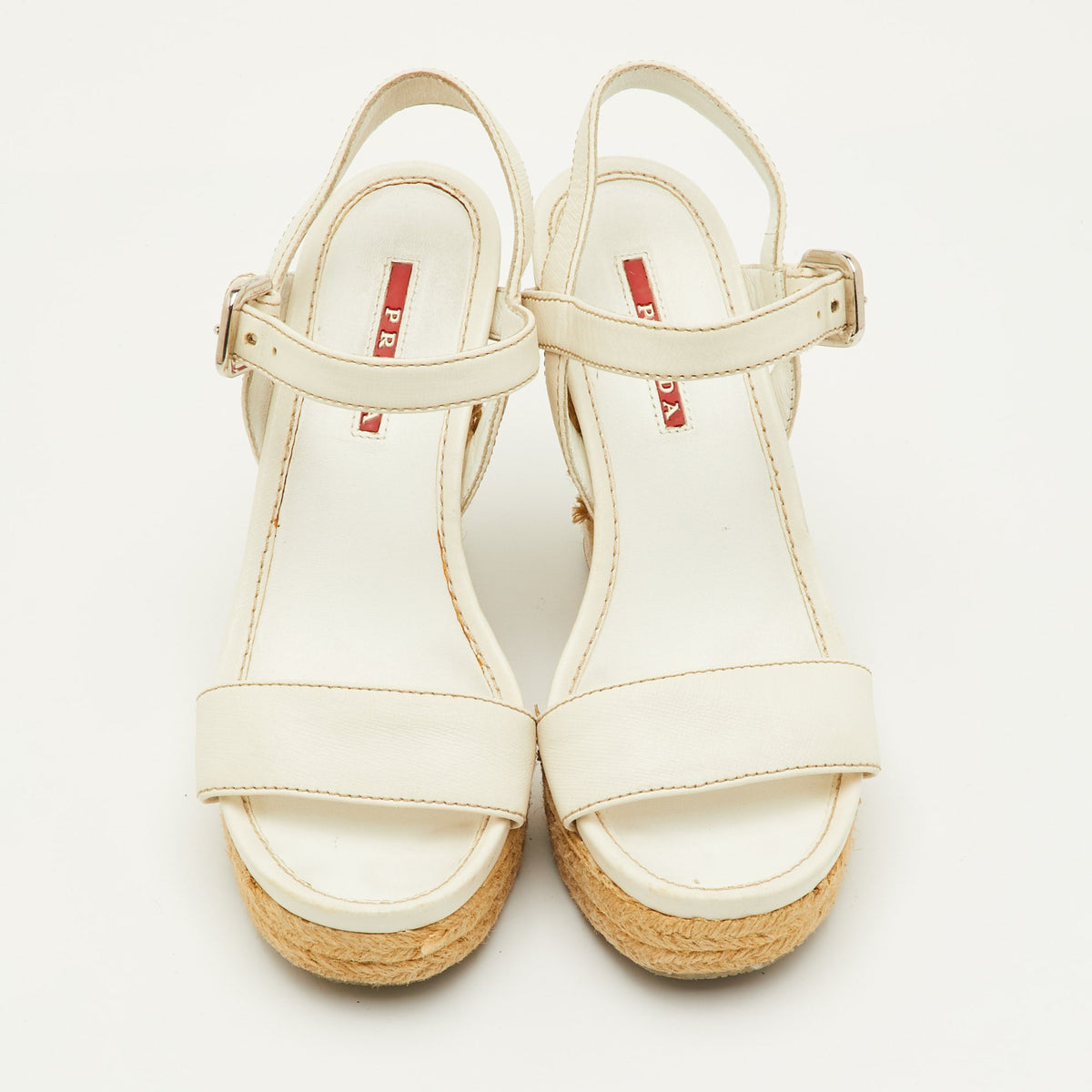 Prada Sport Size 36.5 White Leather Ankle Strap Platform Wedge Sandals