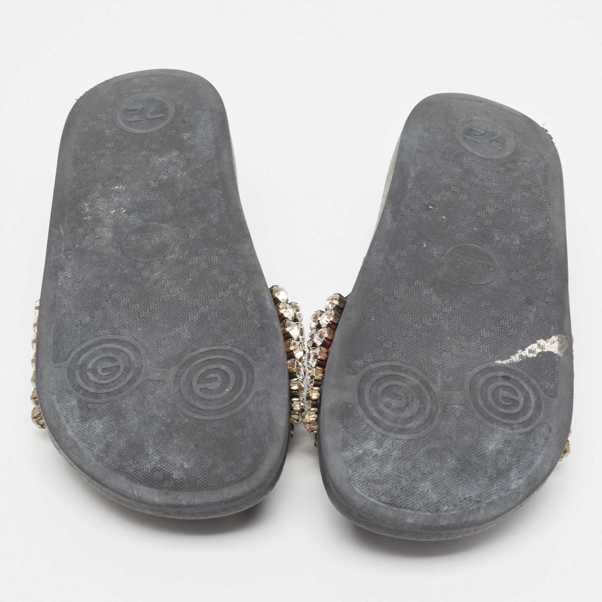 Gucci Navy Blue/Red Web Leather Crystal Embellished Slides Size 35