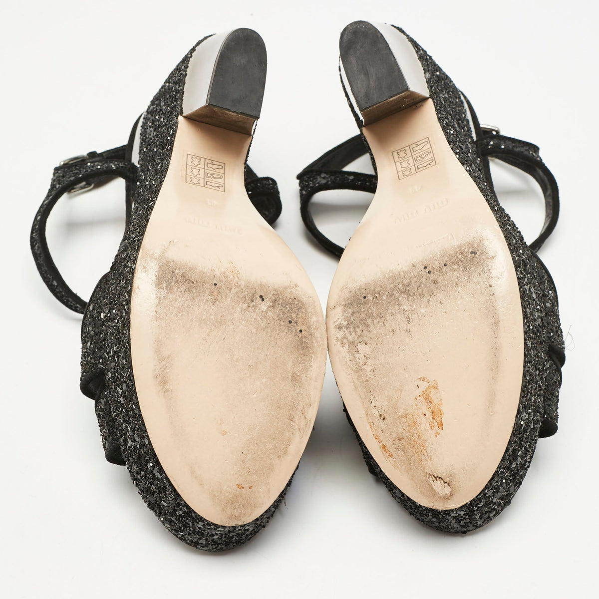 Miu Miu Black Glitter Wedge Slingback Sandals Size 41