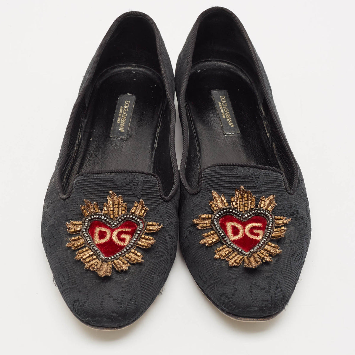 Dolce & Gabbana Black Jacquard Smoking Slippers Size 36.5