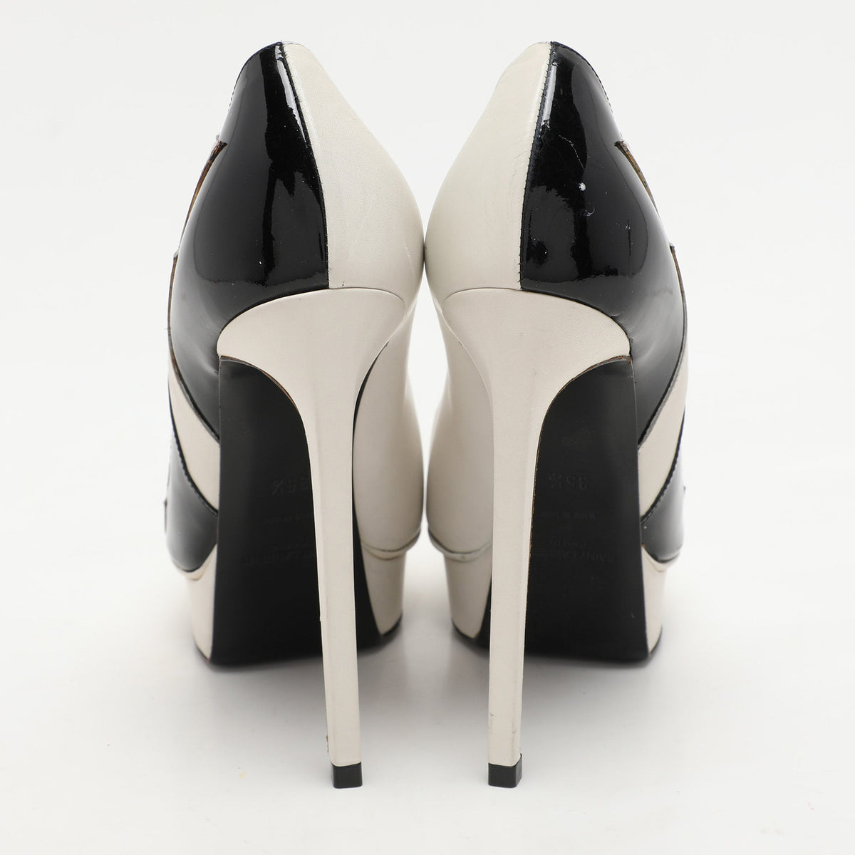 Saint Laurent Paris White/Black Leather and Patent Leather Janis Pumps Size 35.5