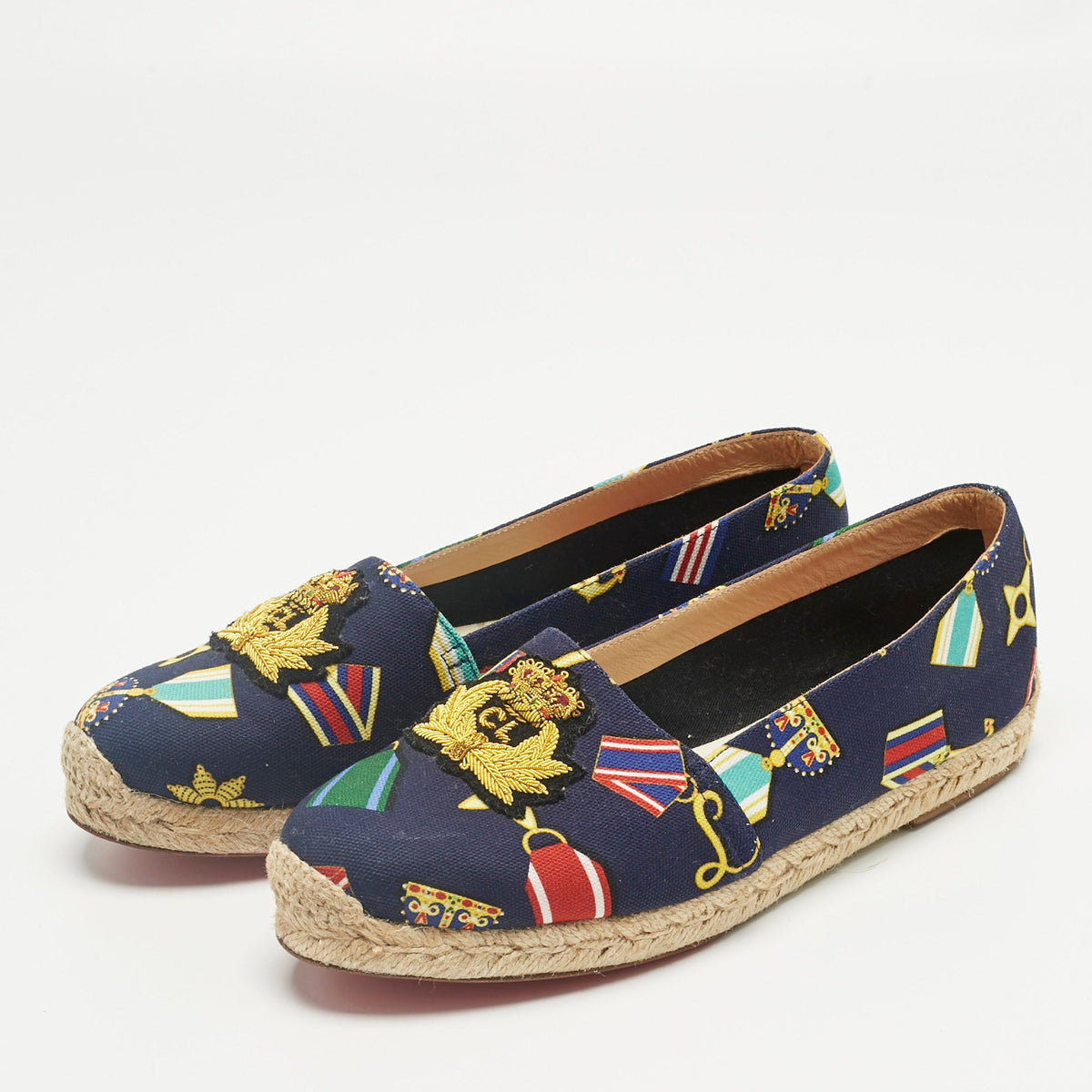 Christian Louboutin Multicolor Canvas Galia Espadrille Flats Size 38