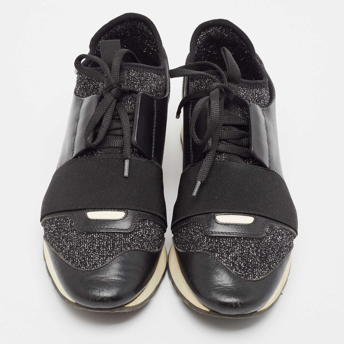 Balenciaga Black Fabric and Leather Race Runner Lace Up Sneakers Size 38