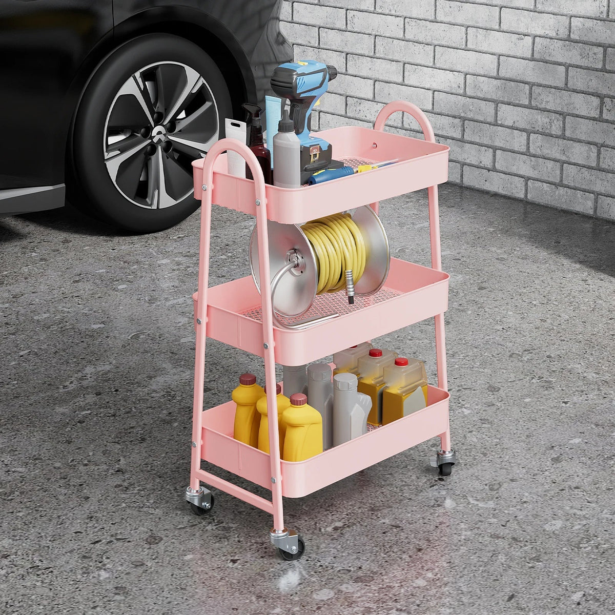 3-Tier Metal Kitchen Storage Cart with Lockable Wheels - Mobile Shelving Unit for Narrow Spaces and Utility Organization