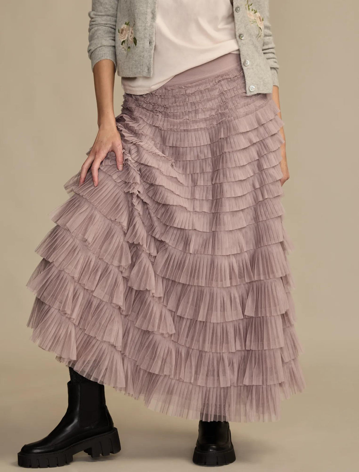 Lucky Brand Women's Tulle Ruffle Maxi Skirt