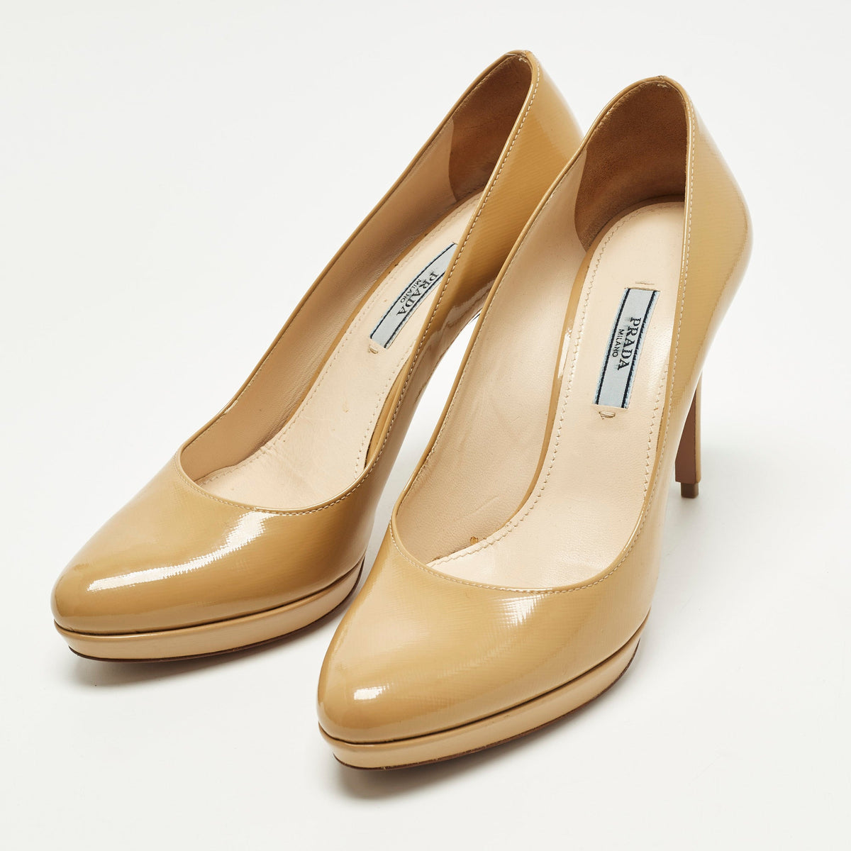 Prada Size 39 Beige Saffiano Leather Platform Pumps