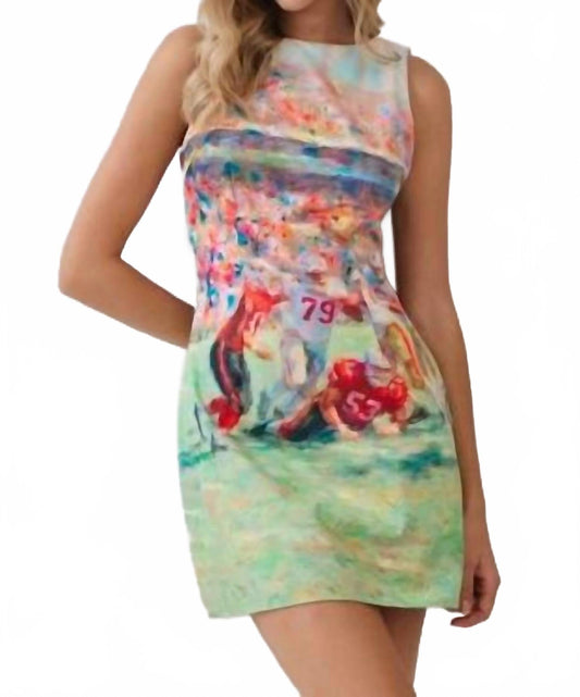 Abstract Football Print Open Back Mini Dress In Green Multi
