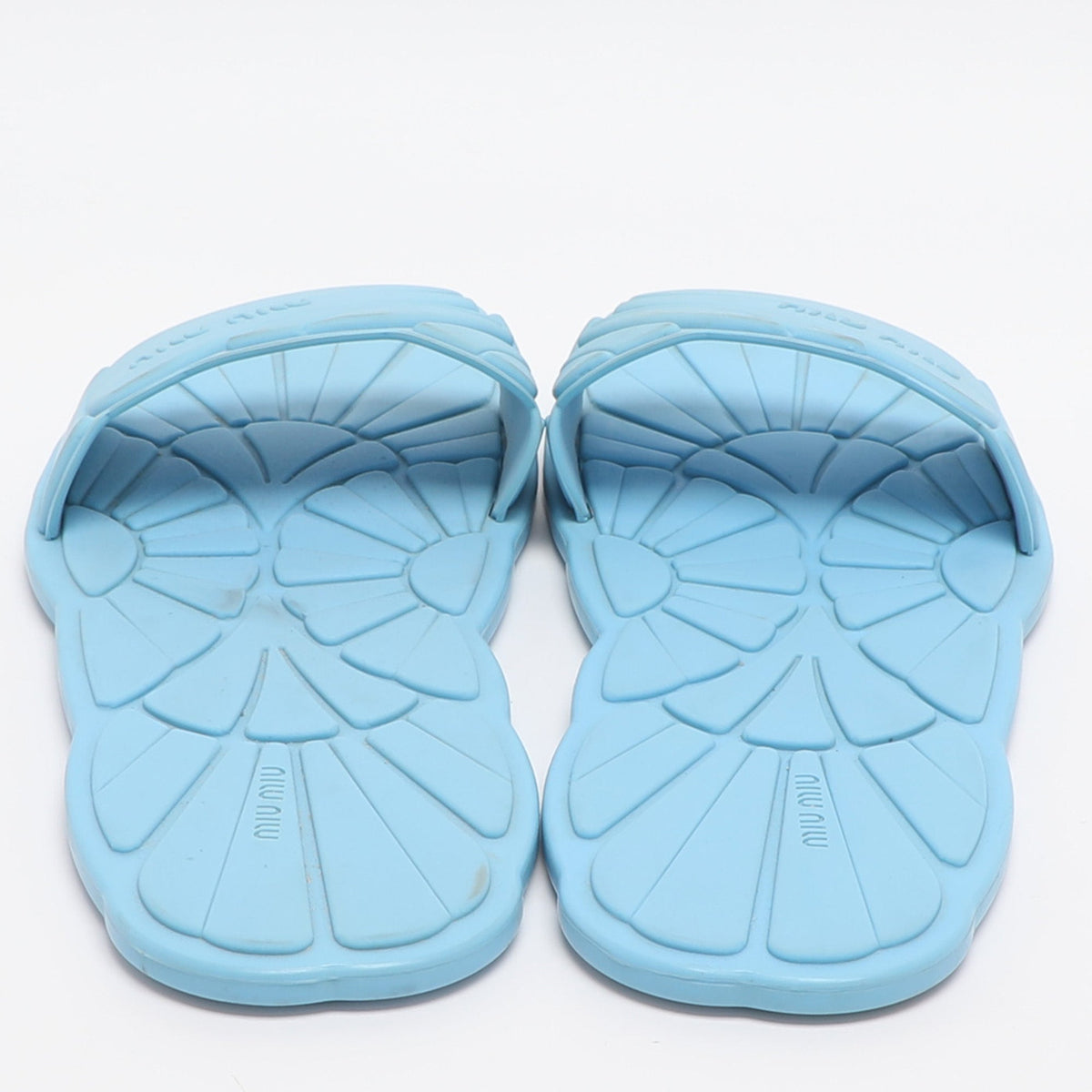 Miu Miu Size 38 Light Blue Rubber Wavy Slippers
