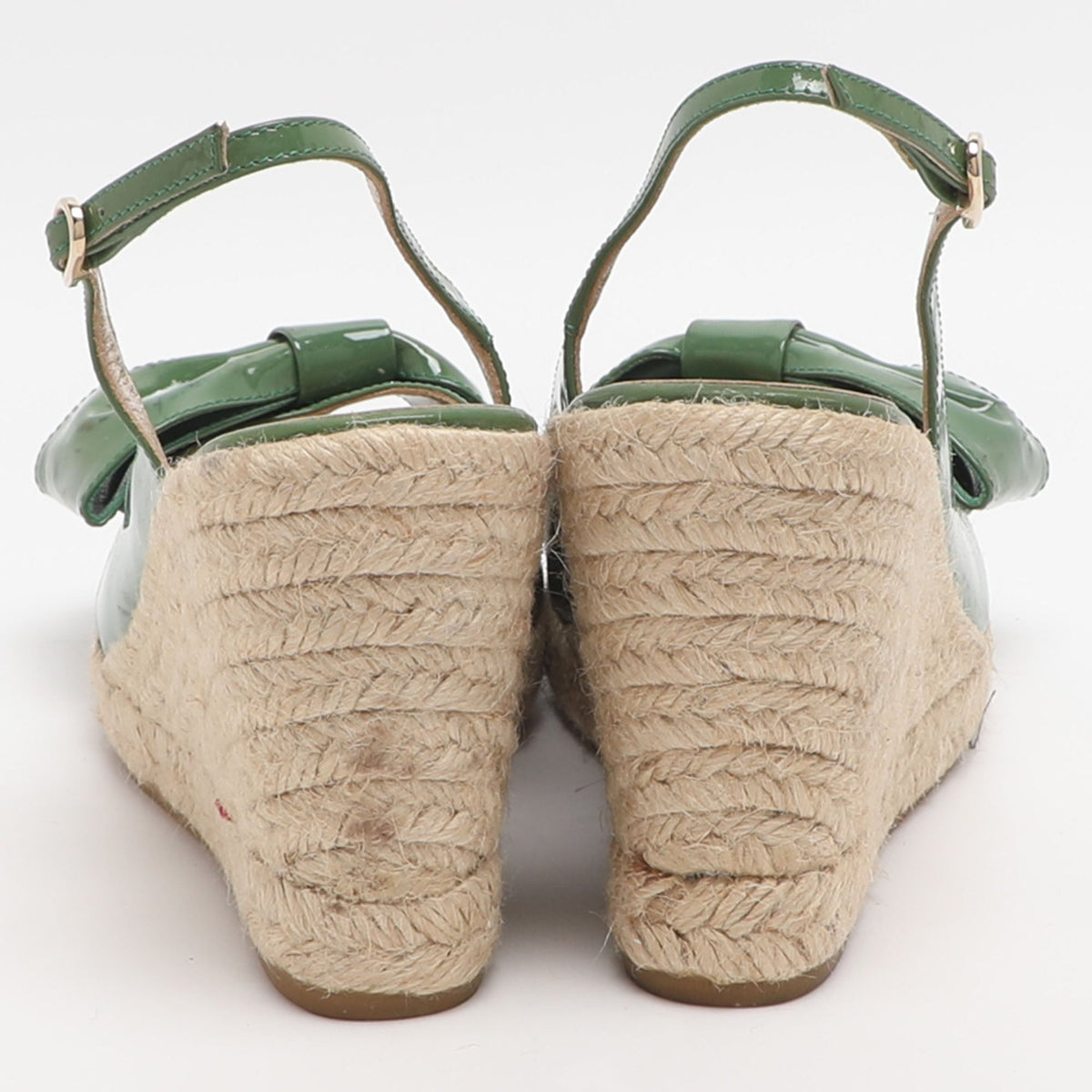 Valentino Bow Size 37 Green Patent Leather Wedge Slingback Sandals