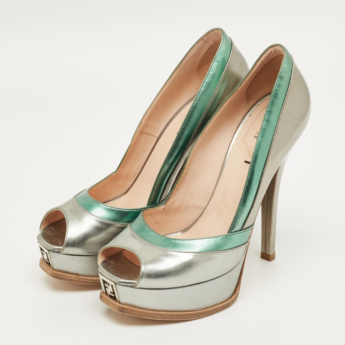 Fendi Multicolor Leather Fendista Peep Toe Platform Pumps Size 39
